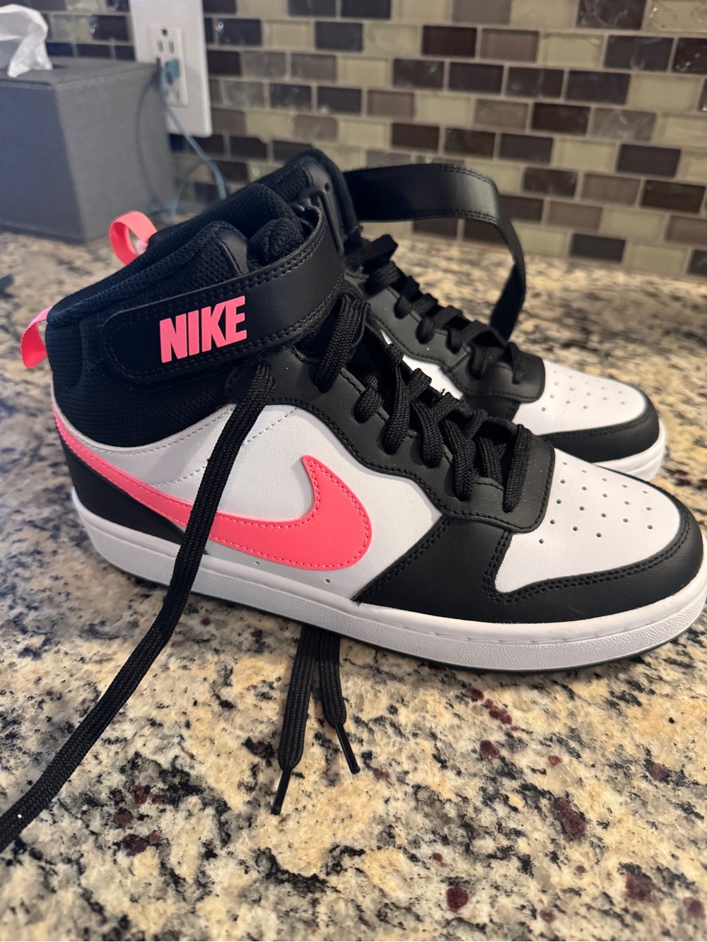 Nike Kids High-Top Sneakers in Black, White, Pink